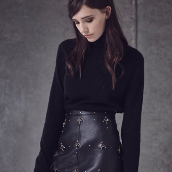 REISS "Tess" Black Leather Mini Skirt Embellished Sz US12 - Picture 8 of 10